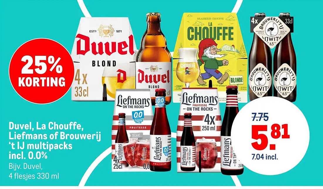 Duvel, La Chouffe, Liefmans of Brouwerij 't IJ multipacks incl. 0.0% 25% KORTING