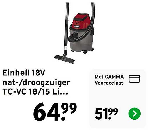 Einhell 18V nat-/droogzuiger TC-VC 18/15 Li...
