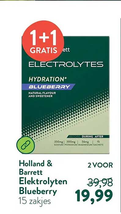 Elektrolyten Blueberry 15 zakjes 1+1 GRATIS
