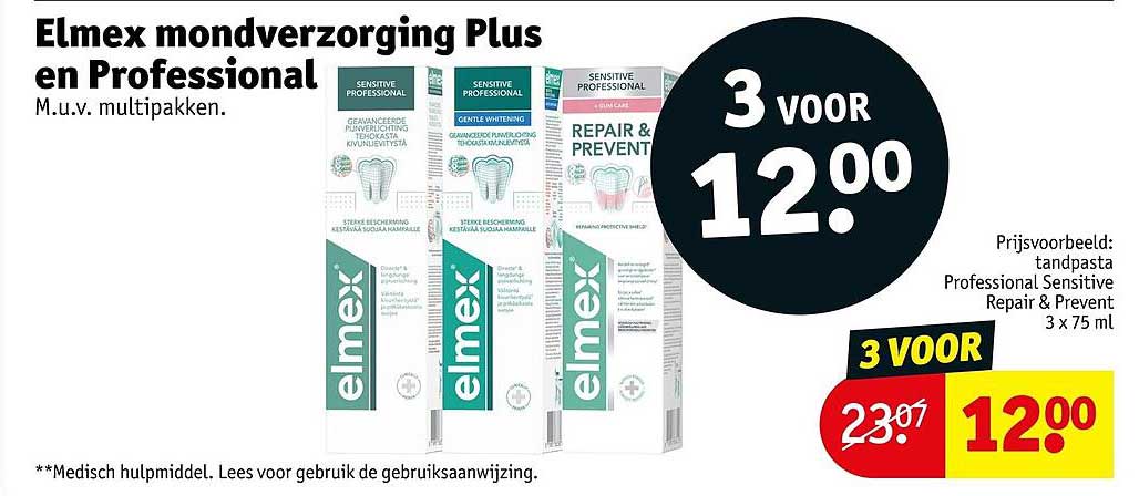 Elmex mondverzorging Plus en Professional M.u.v. multipakken. 3 voor 12.00