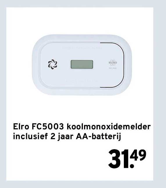 Elro FC5003 koolmonoxidemelder inclusief 2 jaar AA-batterij