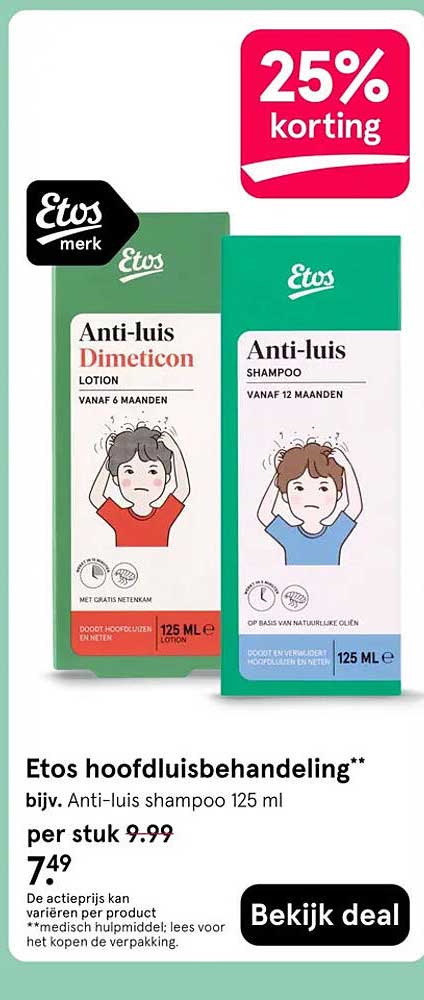 Etos hoofdluisbehandeling** 25% korting