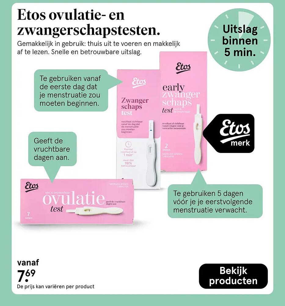 Etos ovulatie- en zwangerschapstesten