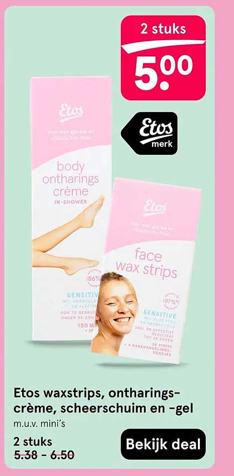 Etos waxstrips, ontharingscrème, scheerschuim en -gel 2 stuks