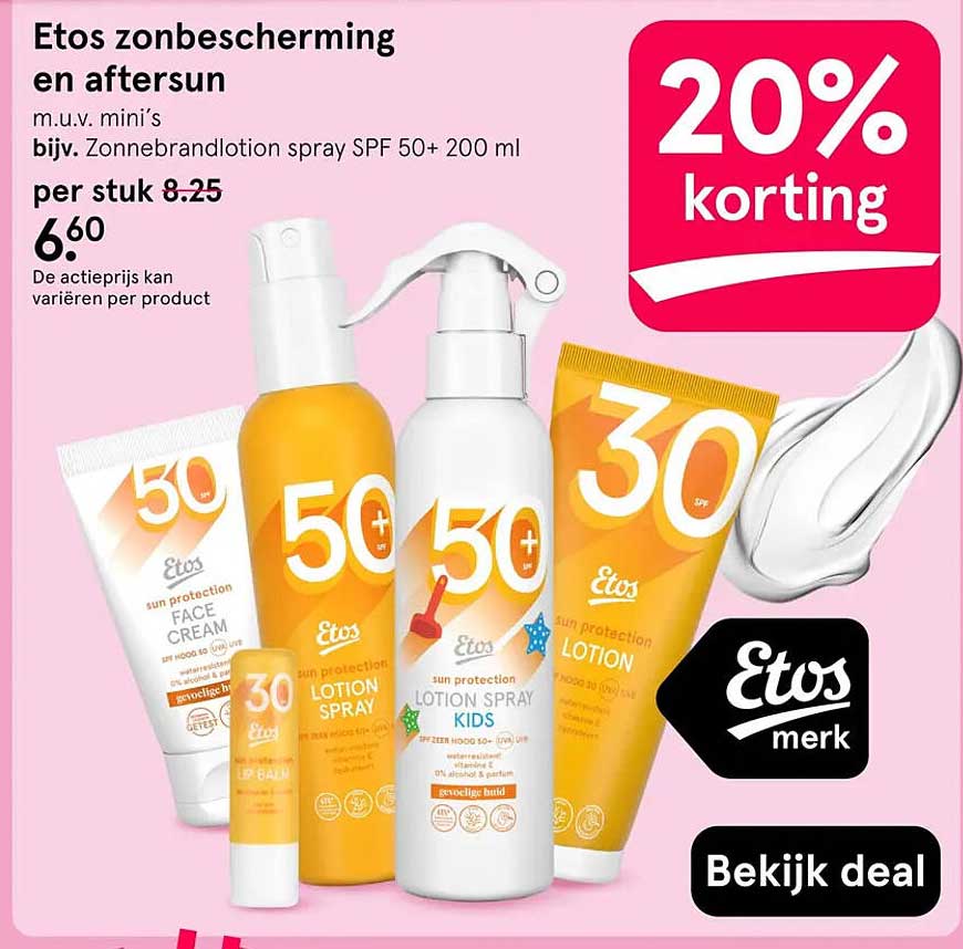 Etos zonbescherming en aftersun 20% korting