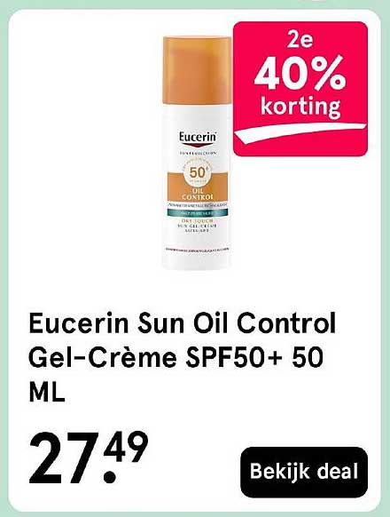 Eucerin Sun Oil Control Gel-Crème SPF50+ 50 ML 2e 40% korting