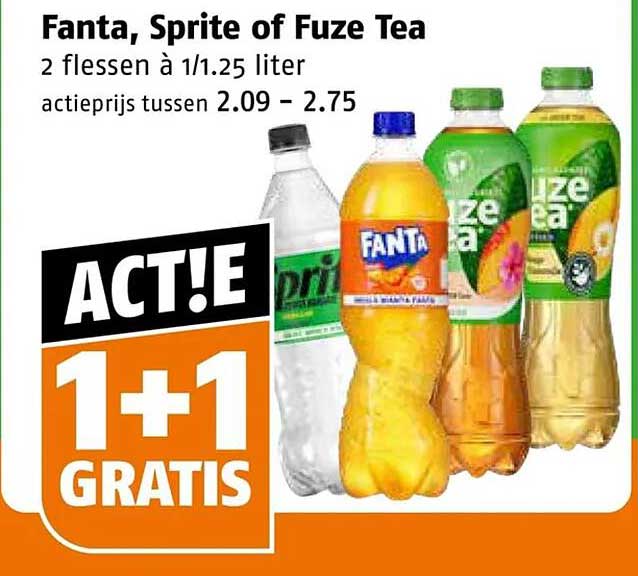 Fanta, Sprite of Fuze Tea 1+1 gratis