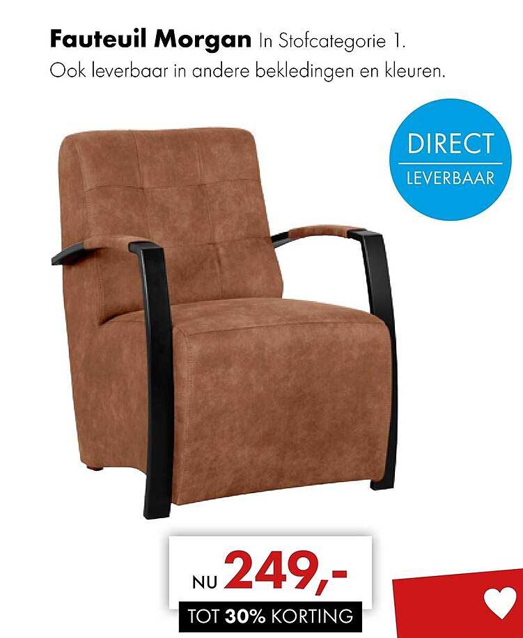 Fauteuil Morgan In Stofcategorie 1. Ook leverbaar in andere bekledingen en kleuren. TOT 30% KORTING