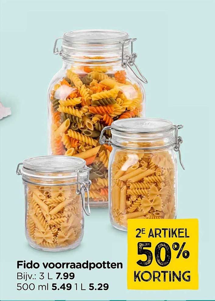Fido voorraadpotten 2e artikel 50% korting