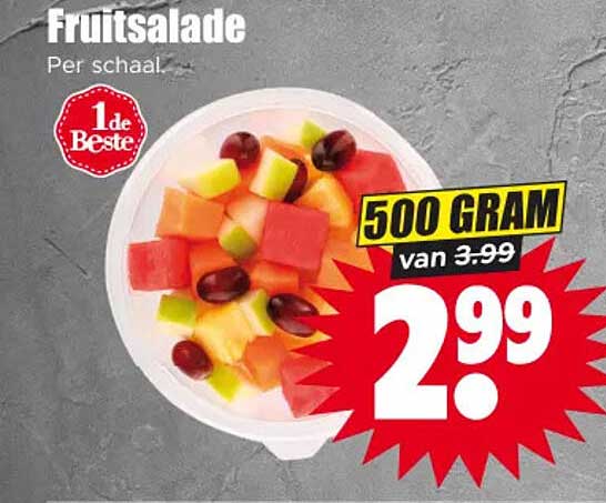 Fruitsalade Per schaal 500 GRAM van 3.99