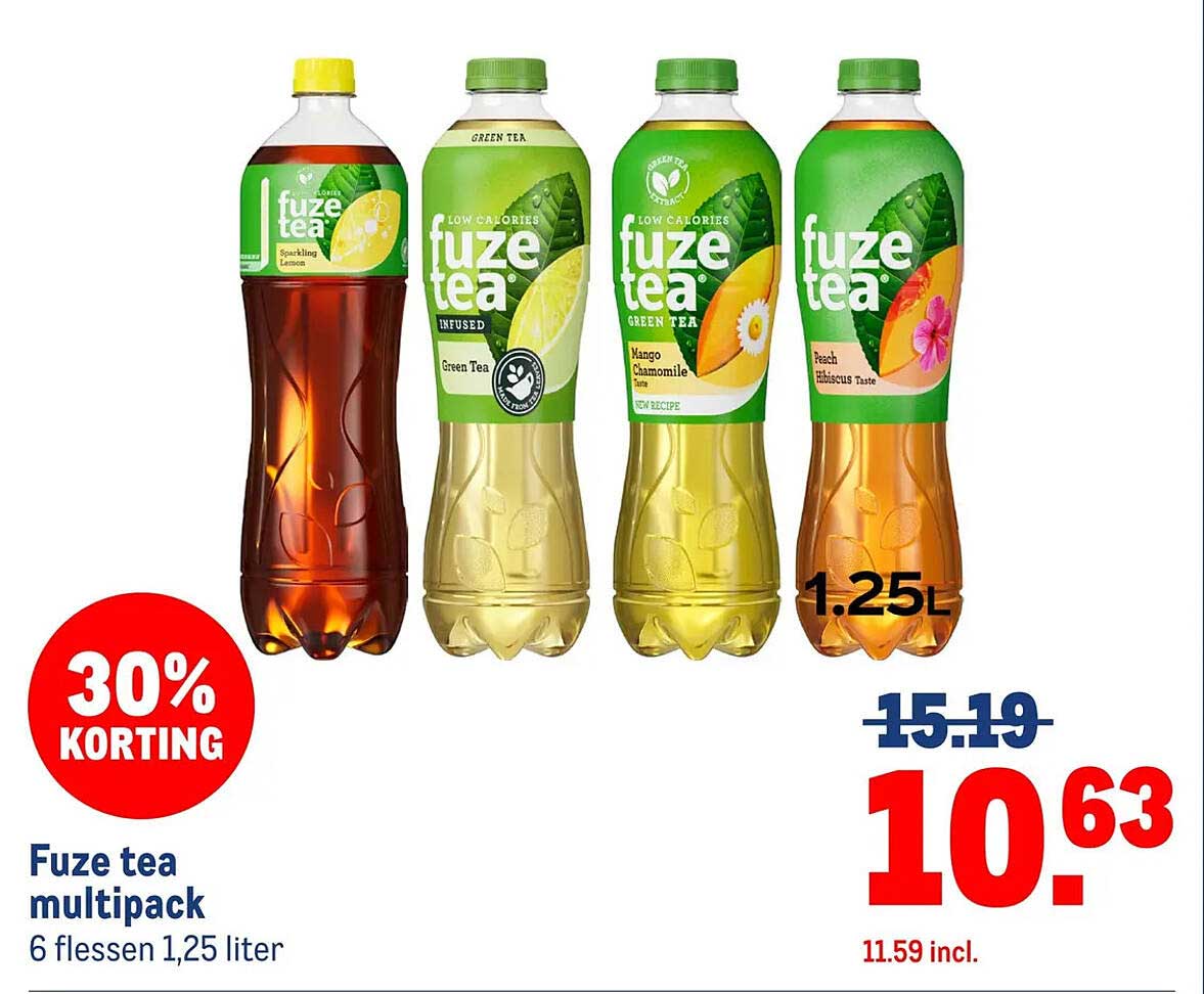 Fuze tea multipack 6 flessen 1,25 liter 30% korting