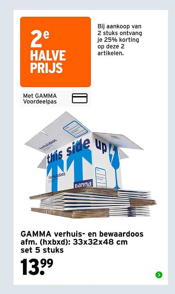 GAMMA verhuis- en bewaardoos afm. (hxbxd): 33x32x48 cm set 5 stuks 2e halve prijs