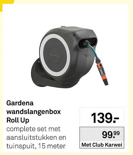 Gardena wandslangenbox Roll Up complete set met aansluitstukken en tuinspuit, 15 meter