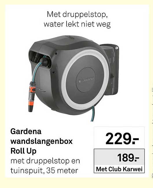 Gardena wandslangenbox Roll Up met druppelstop en tuinspuit, 35 meter