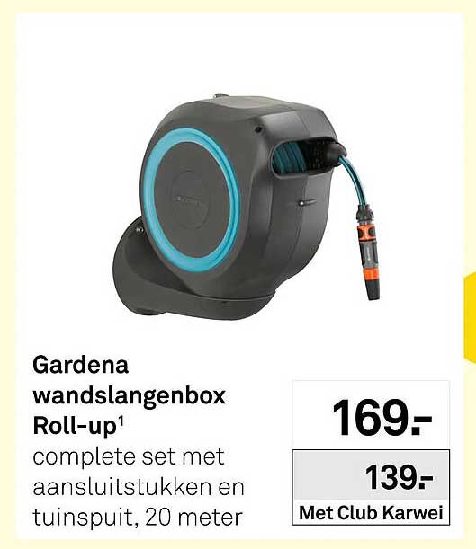 Gardena wandslangenbox Roll-up¹ complete set met aansluitstukken en tuinspuit, 20 meter