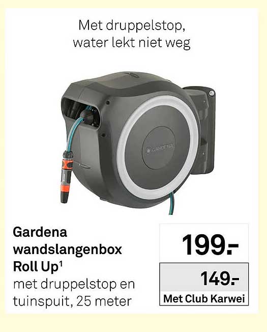 Gardena wandslangenbox Roll Up¹ met druppelstop en tuinspuit, 25 meter