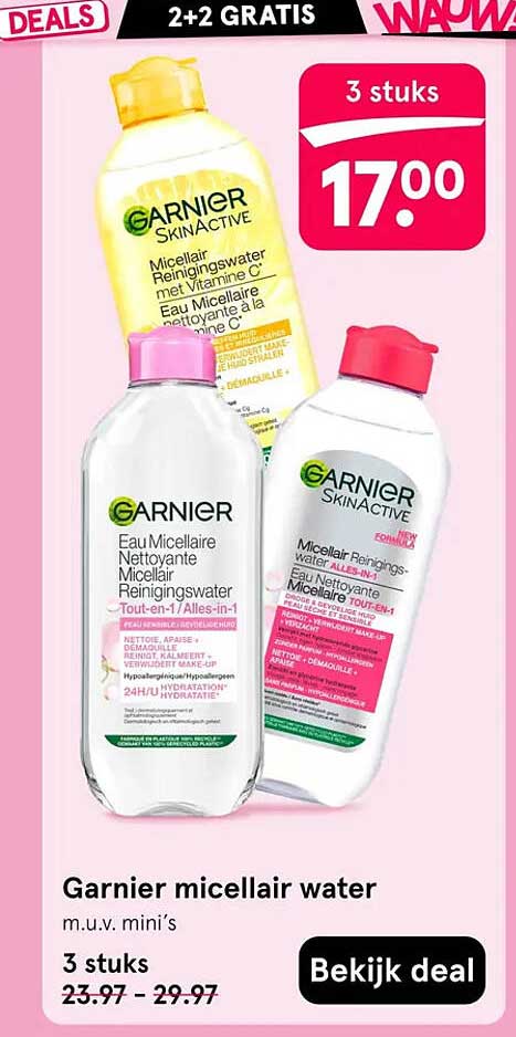 Garnier micellair water 3 stuks 2+2 gratis