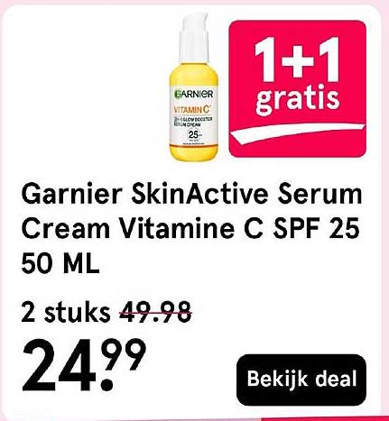 Garnier SkinActive Serum Cream Vitamine C SPF 25 50 ML 1+1 gratis