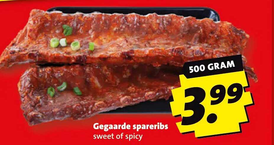 Gegaarde spareribs sweet of spicy 500 gram