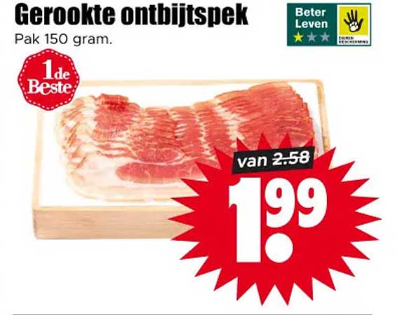 Gerookte ontbijtspek Pak 150 gram.