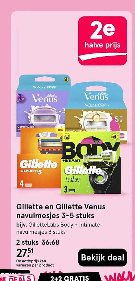 Gillette en Gillette Venus navulmesjes 3–5 stuks 2e halve prijs