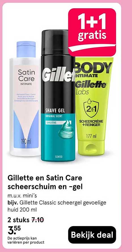 Gillette en Satin Care scheerschuim en -gel 1+1 gratis