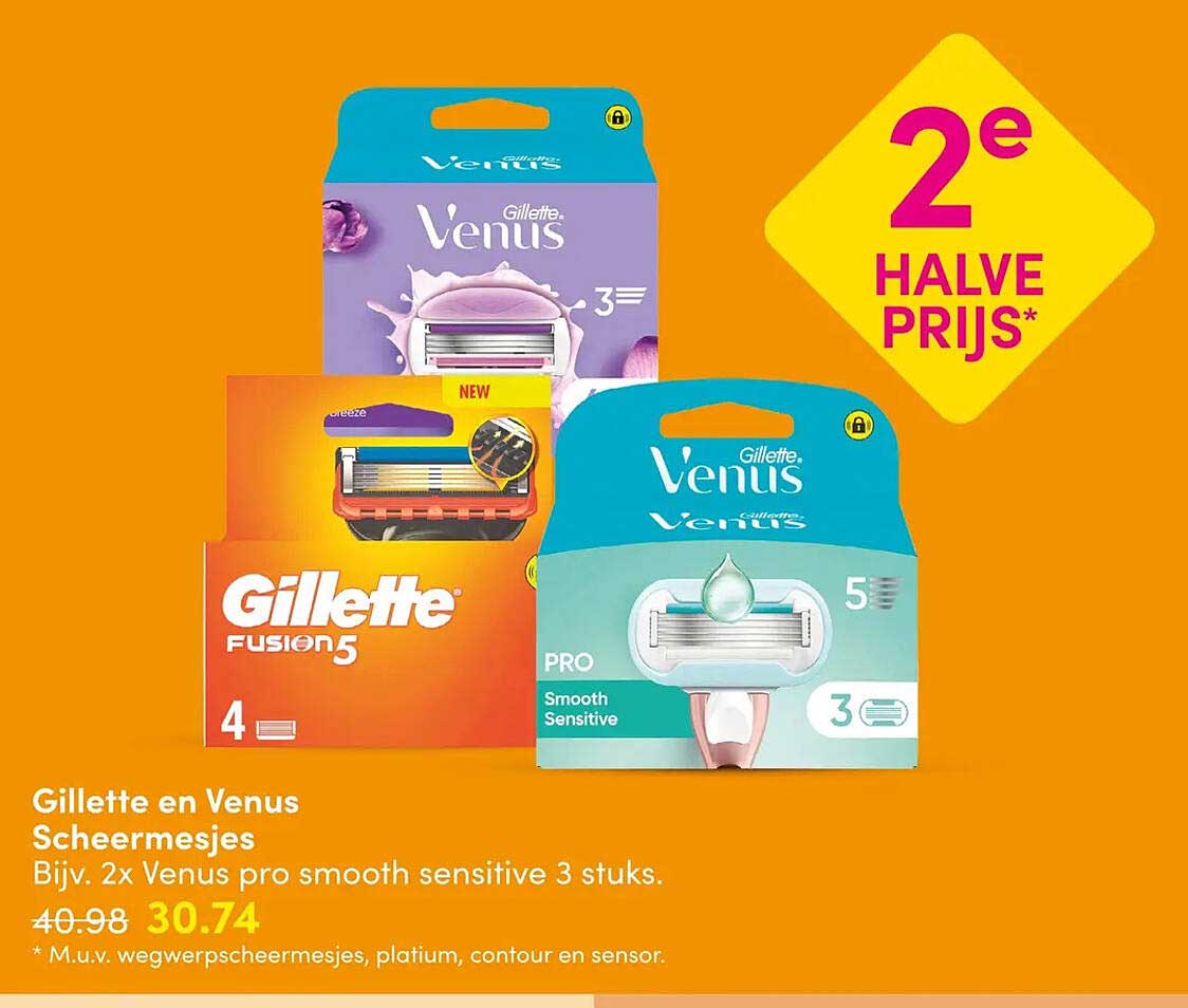 Gillette en Venus Scheermesjes 2e halve prijs