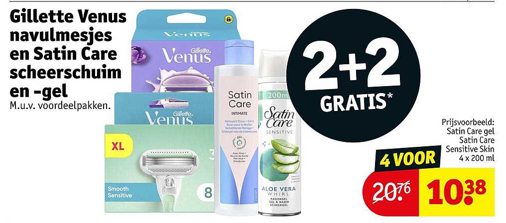 Gillette Venus navulmesjes en Satin Care scheerschuim en -gel M.u.v. voordeelpakken. 2+2 GRATIS*