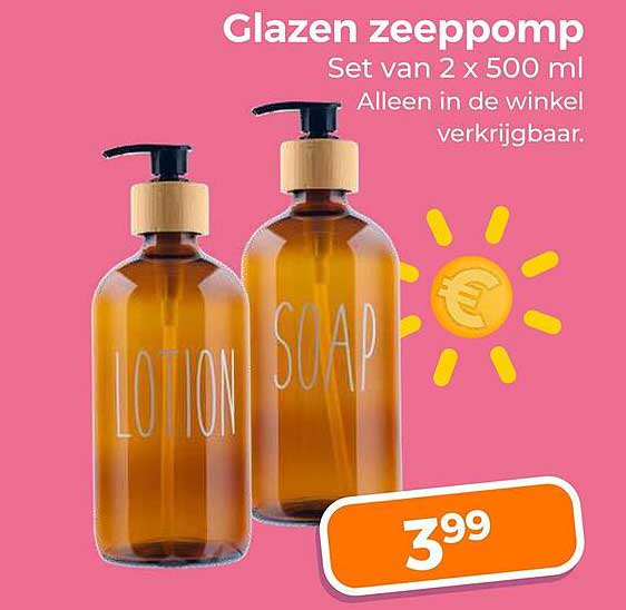 Glazen zeepomp Set van 2 x 500 ml Alleen in de winkel verkrijgbaar.