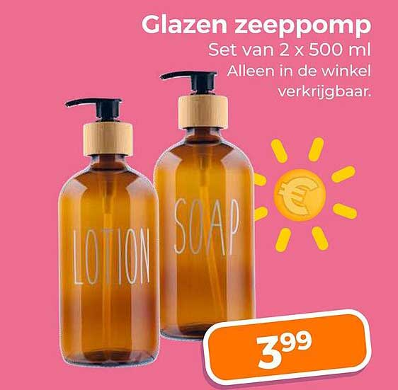Glazen zeepomp Set van 2 x 500 ml Alleen in de winkel verkrijgbaar.