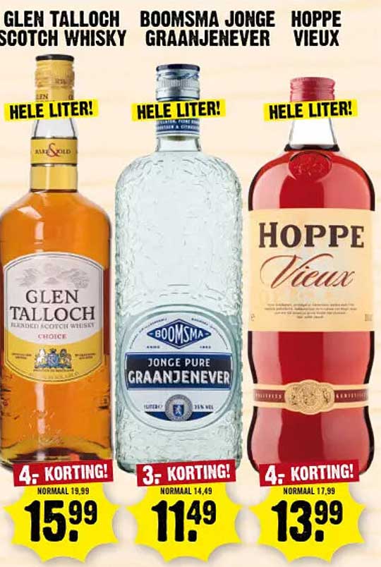 GLEN TALLOCH SCOTCH WHISKY HELE LITER! 4.- KORTING!