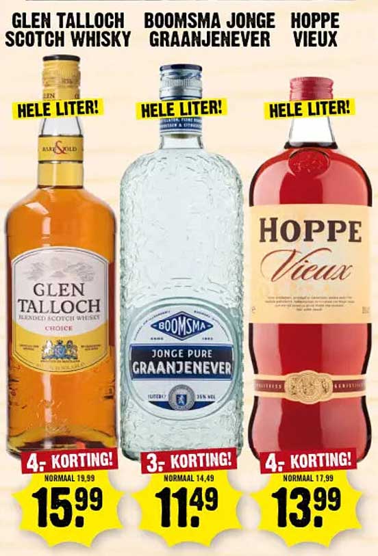 GLEN TALLOCH SCOTCH WHISKY HELE LITER! 4.- KORTING!
