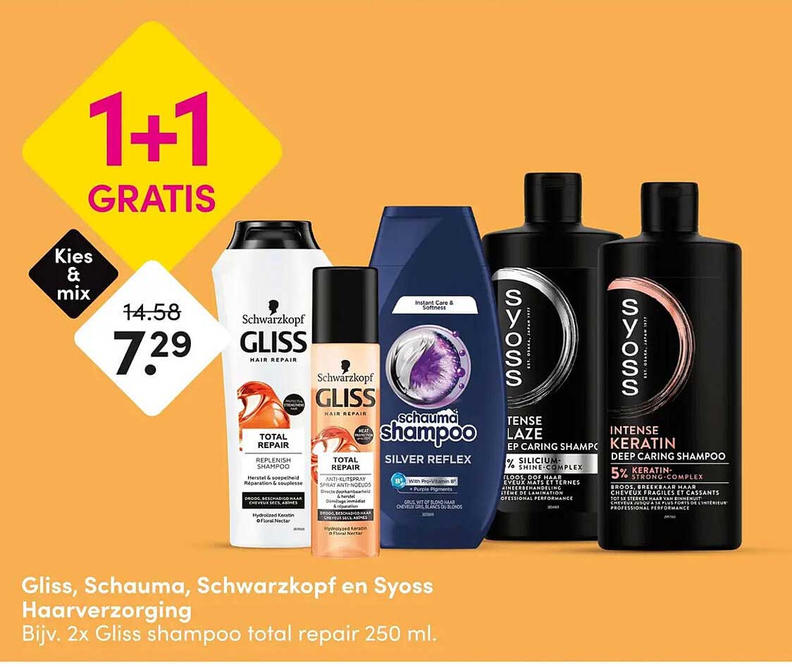 Gliss, Schauma, Schwarzkopf en Syoss Haarverzorging 1+1 GRATIS