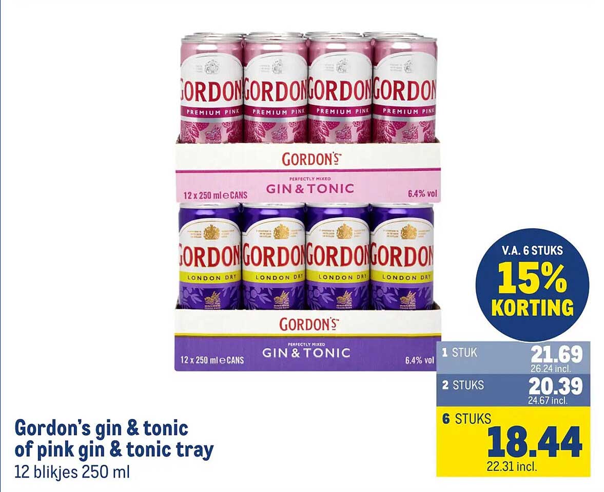 Gordon’s gin & tonic of pink gin & tonic tray 12 blikjes 250 ml