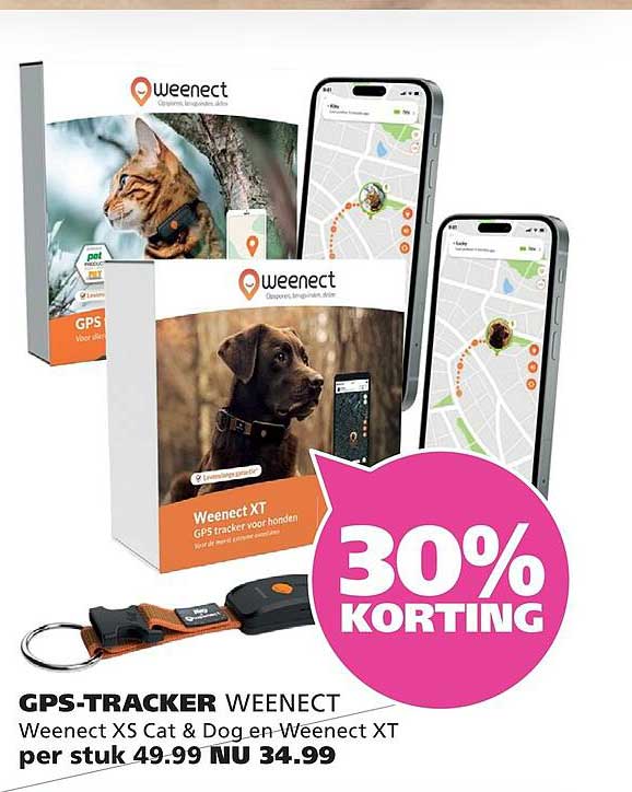 GPS-TRACKER WEENECT Weenect XS Cat & Dog en Weenect XT per stuk 30% KORTING