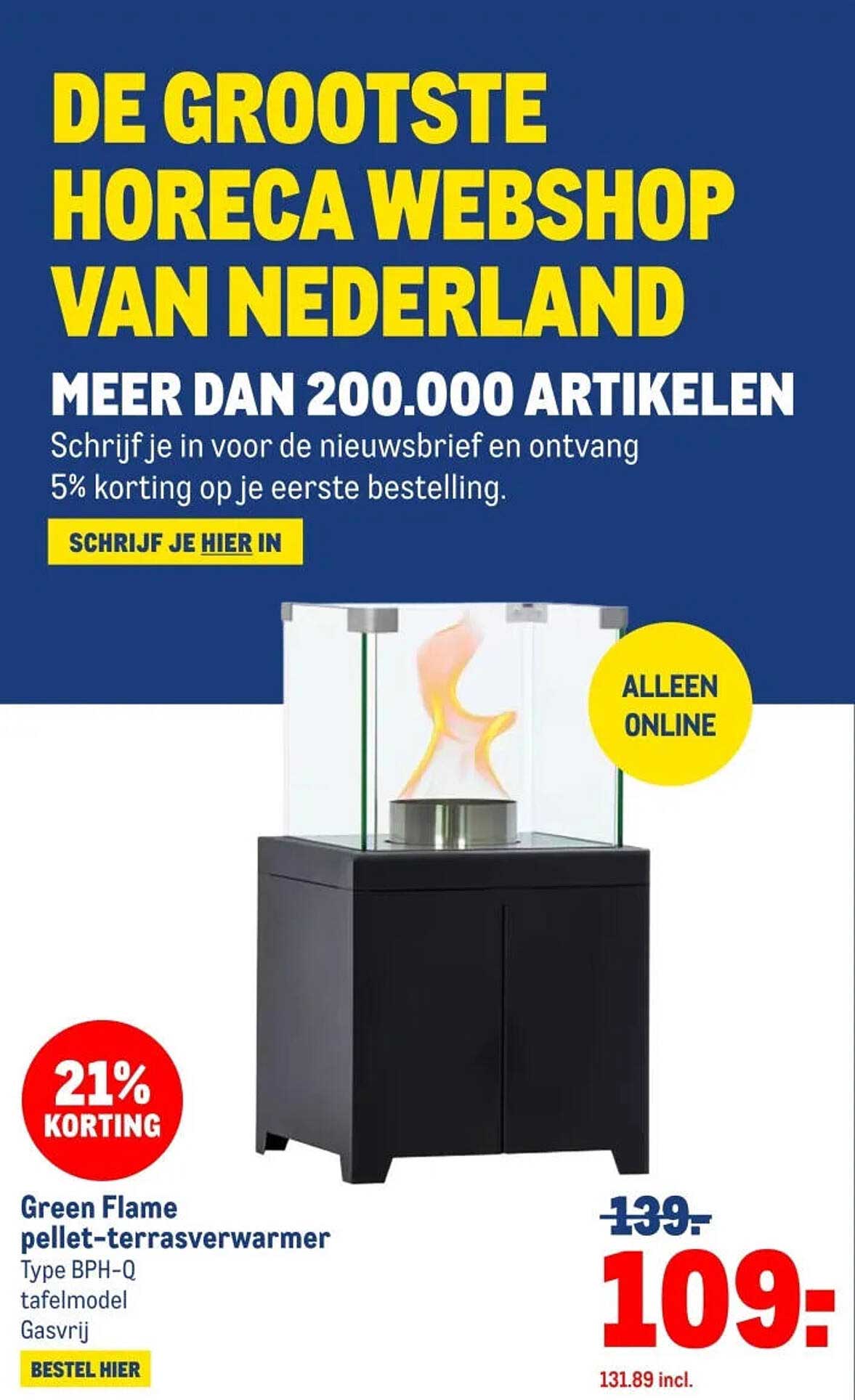 Green Flame pellet-terrasverwarmer Type BPH-Q tafelmodel Gasvrij