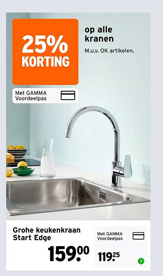 Grohe keukenkraan Start Edge 25% korting op alle kranen