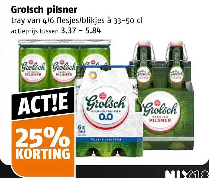 Grolsch pilsner 25% korting
