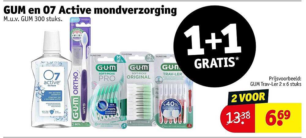 GUM en 07 Active mondverzorging 1+1 GRATIS*