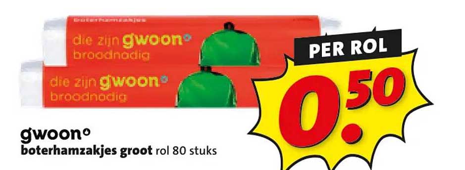 g'woon boterhamzakjes groot rol 80 stuks