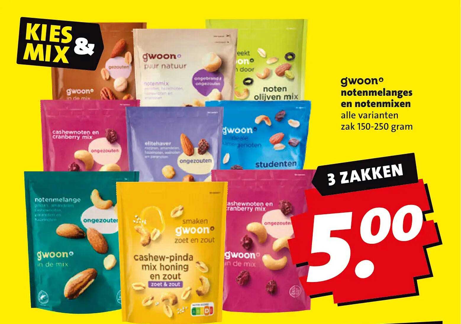 g'woon notenmelanges en notenmixen alle varianten zak 150-250 gram