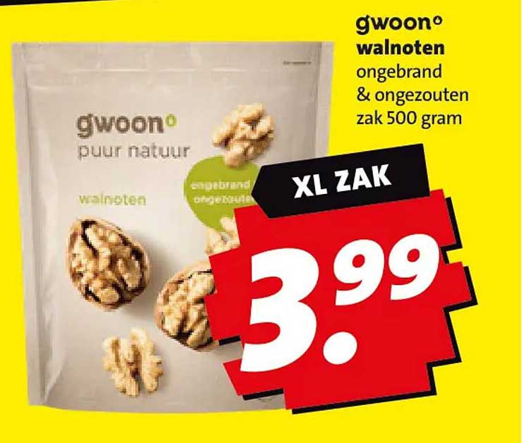 gwoon walnoten ongebrand & ongezouten zak 500 gram XL ZAK