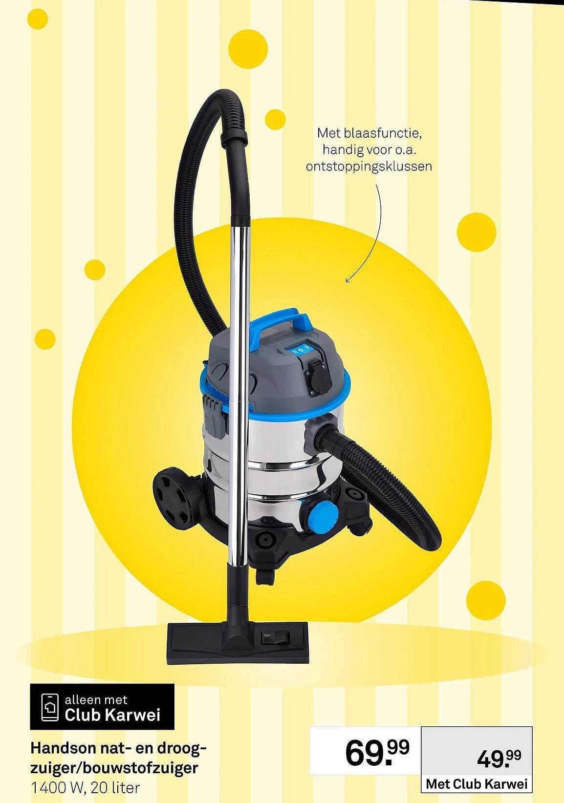 Handson nat- en droog-zuiger/bouwstofzuiger 1400 W, 20 liter