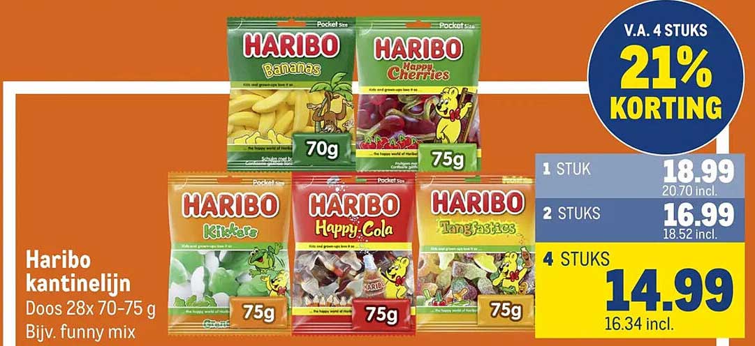 Haribo kantinelijn Doos 28x 70-75 g Bijv. funny mix