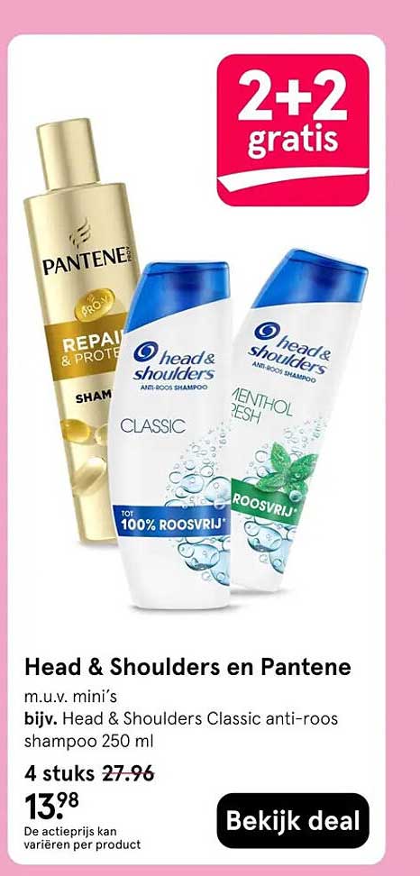 Head & Shoulders en Pantene 2+2 gratis