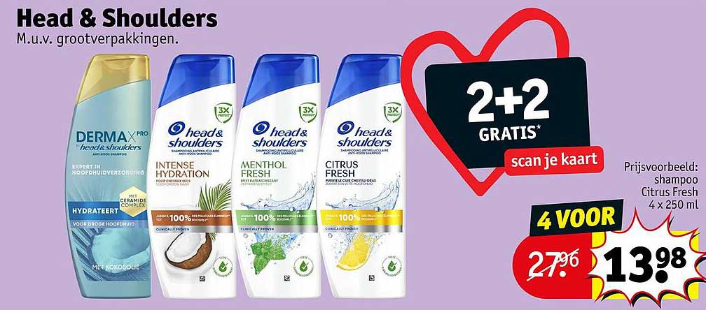 Head & Shoulders M.u.v. grootverpakkingen. 2+2 GRATIS* scan je kaart