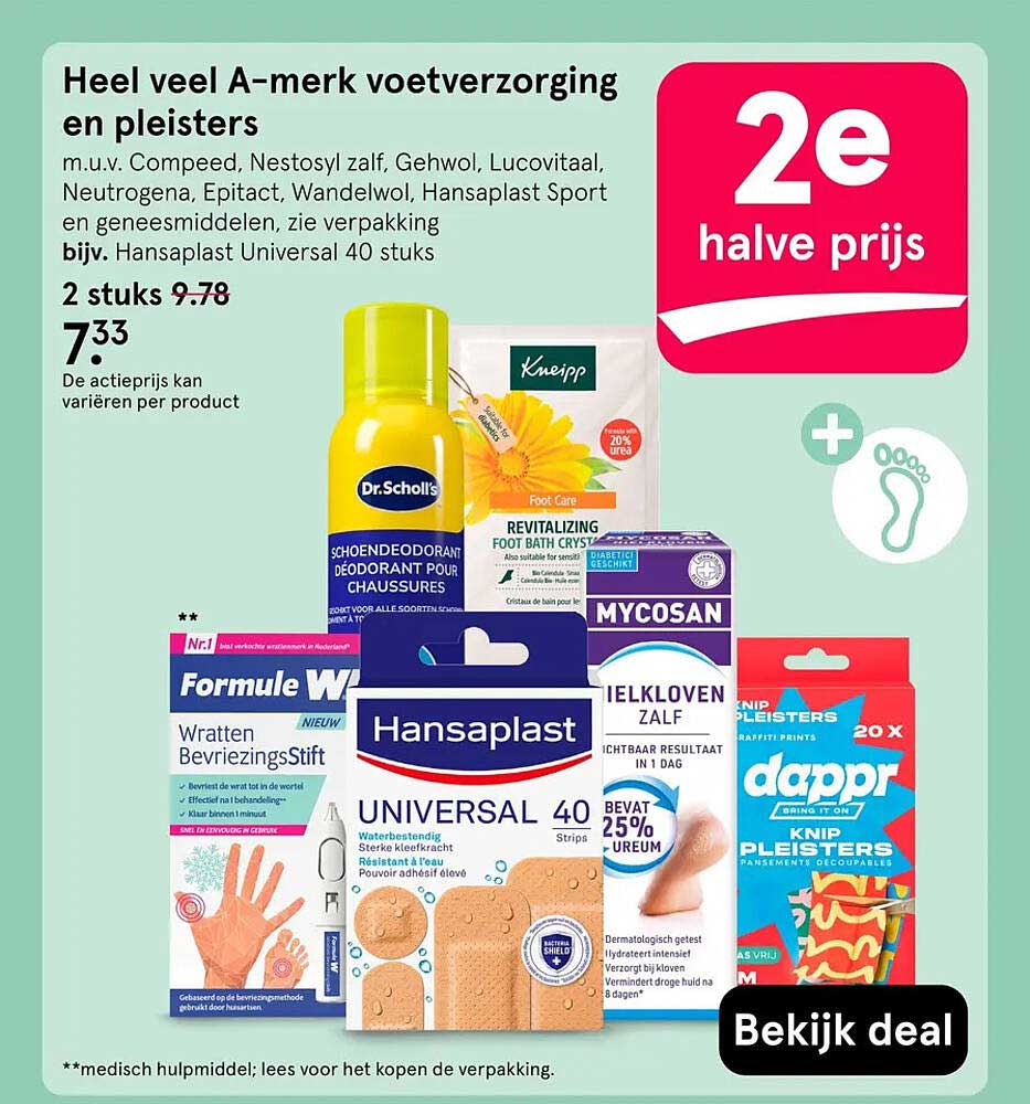 Heel veel A-merk voetverzorging en pleisters 2e halve prijs