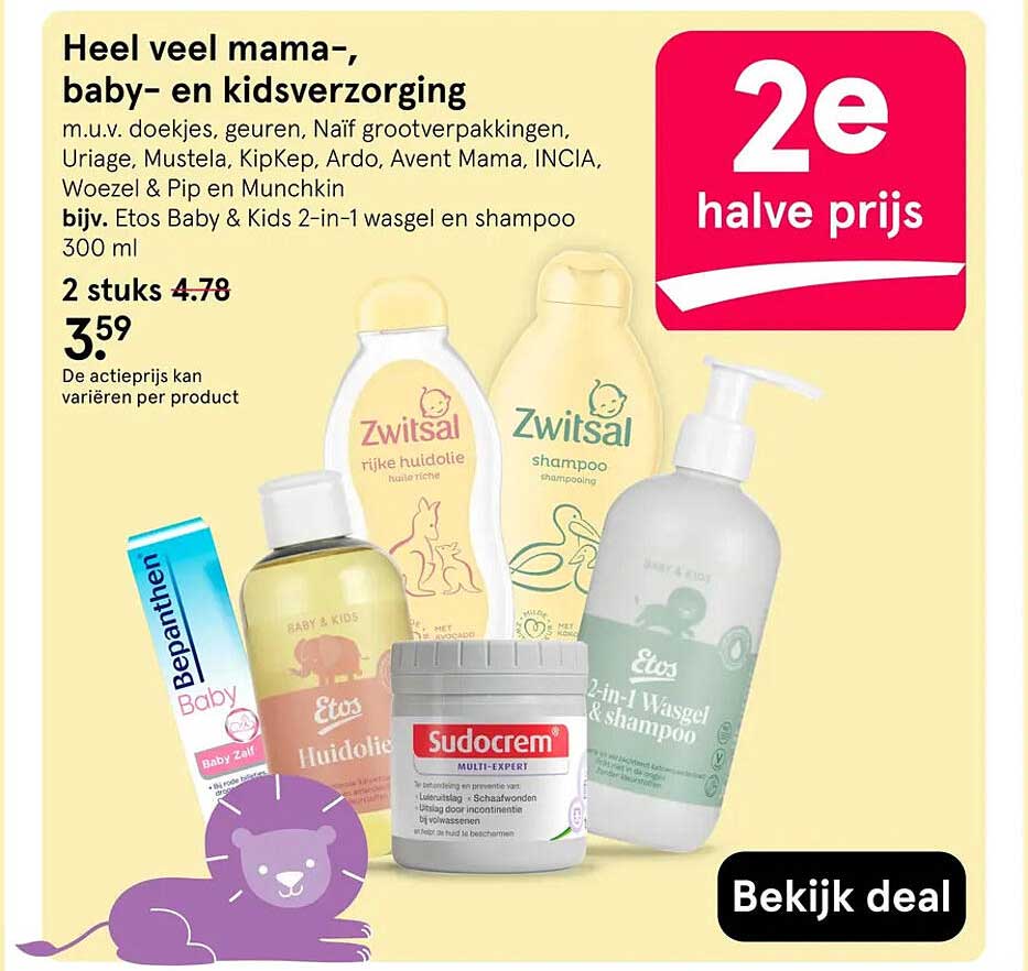 Heel veel mama-, baby- en kidsverzorging 2e halve prijs