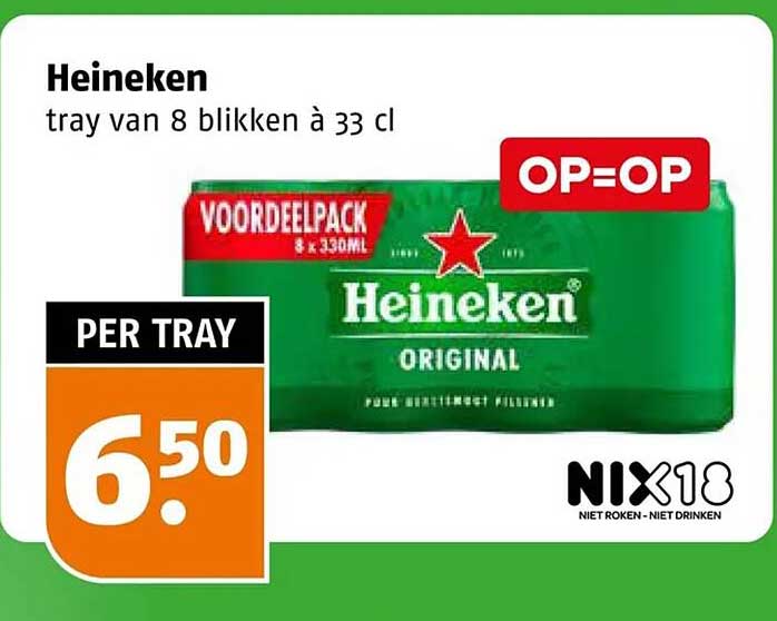 Heineken tray van 8 blikken à 33 cl OP=OP