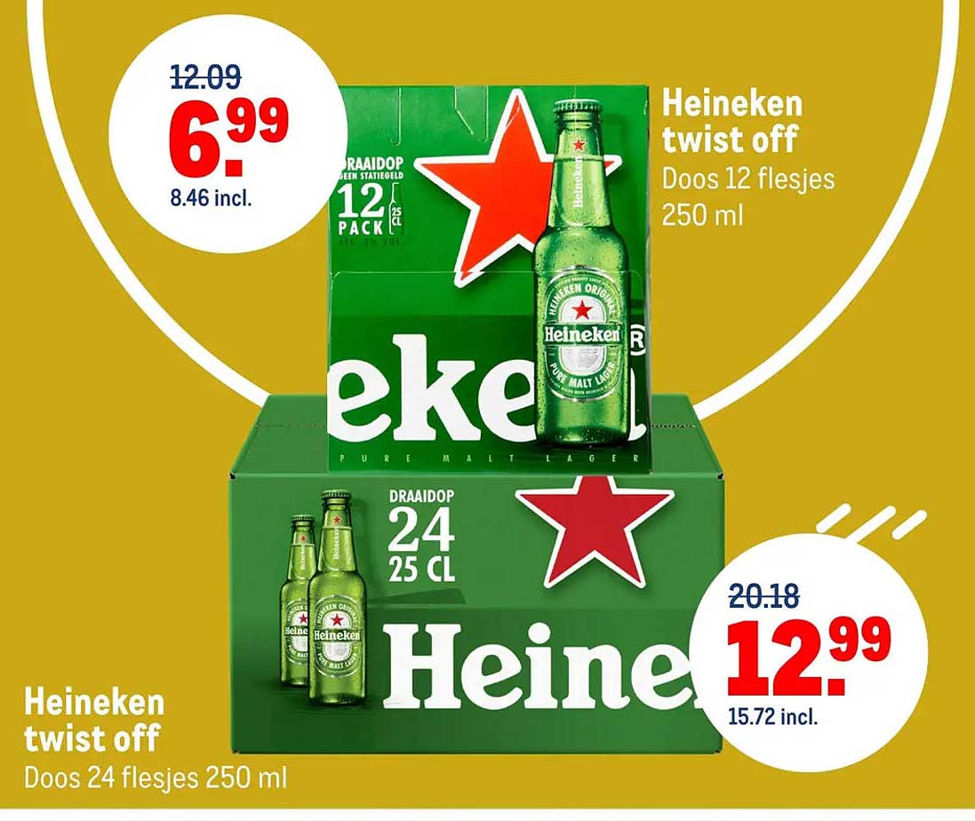 Heineken twist off Doos 12 flesjes 250 ml